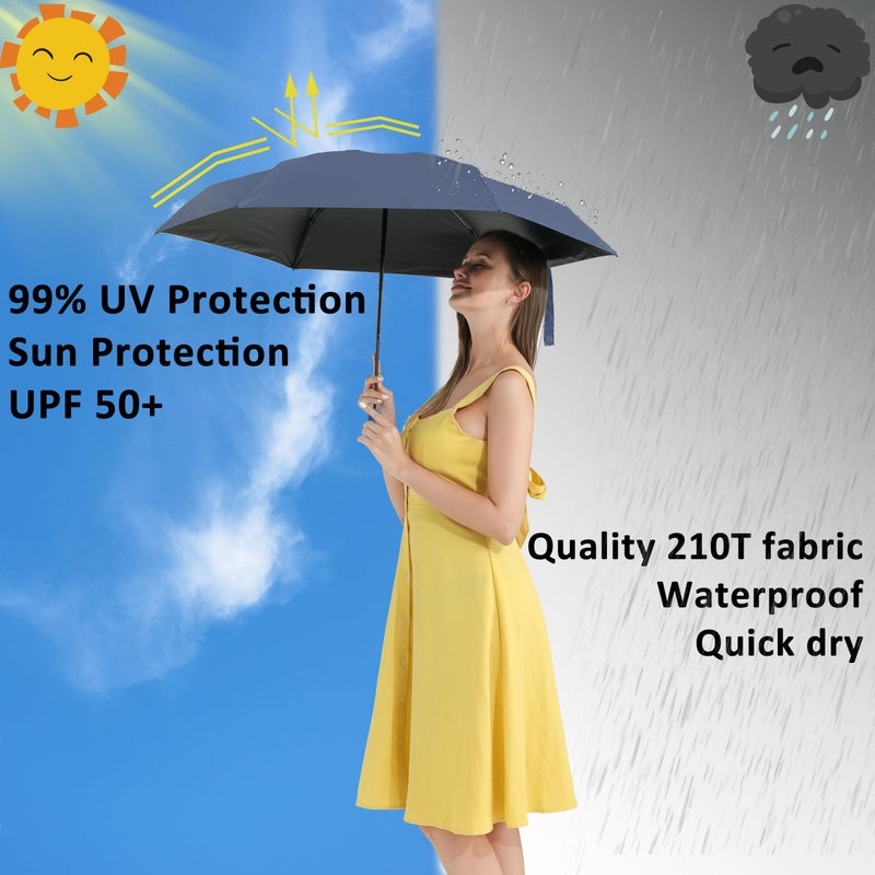 BAODINI Small Travel Umbrella for Rain Protection Sun-Folding UV Umbrella Windproof Compact (navy blue), 42 Inch Arc Canopy - Image 2